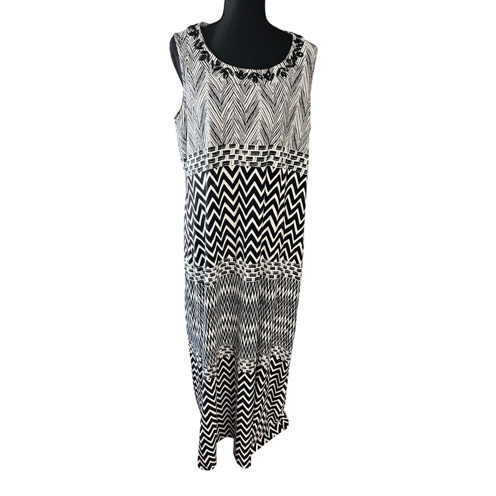 Chico's Black White Zig Zag Maxi Dress Size 3 (XL) Sleeveless Cruise Vacation